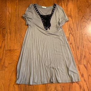 Army Green and Black Lace Up Dress